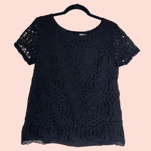 J Crew short sleeve black lace t-shirt